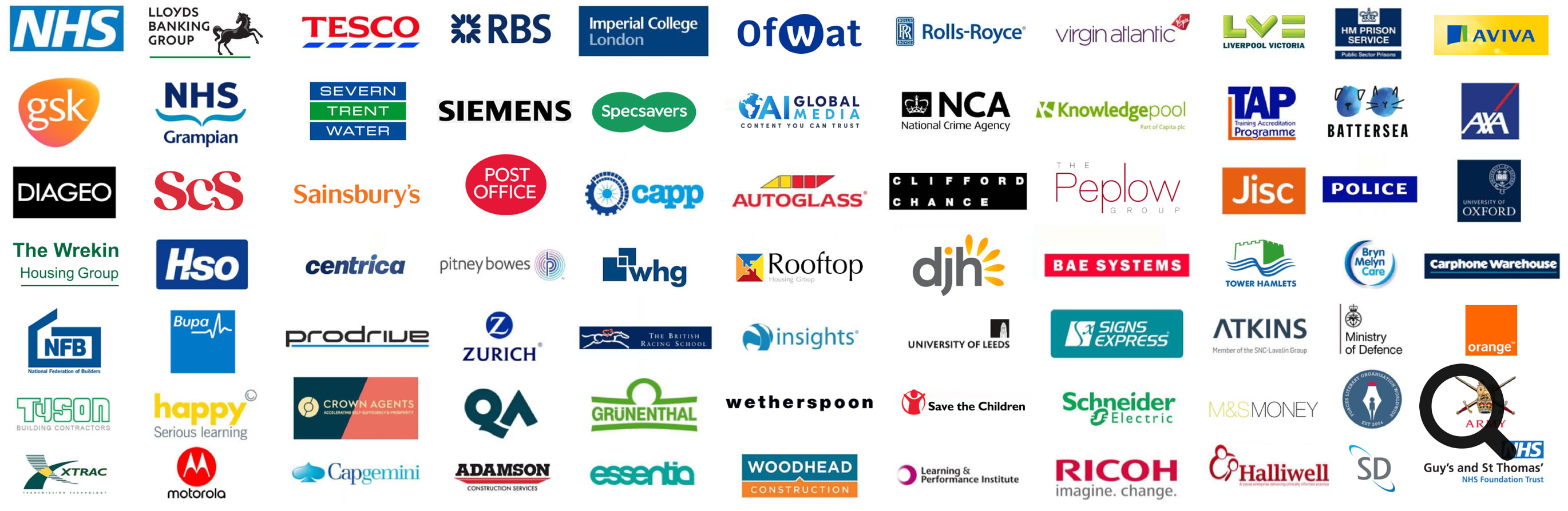 An image showing many of the logos of organisations we have worked with. 